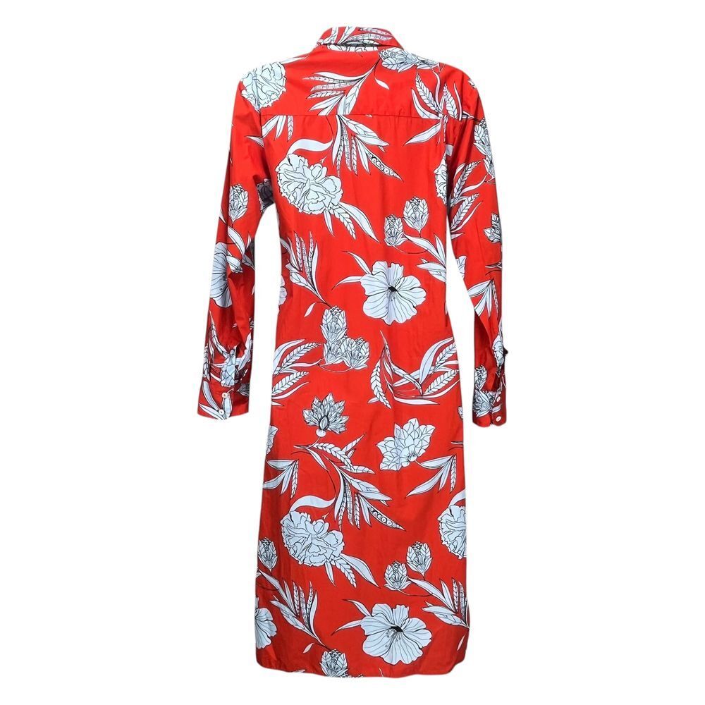 Zara Women's XS Red Floral Twist-Front Long Sleeve Button-Up Shirt Midi Dress - Picture 4 of 8